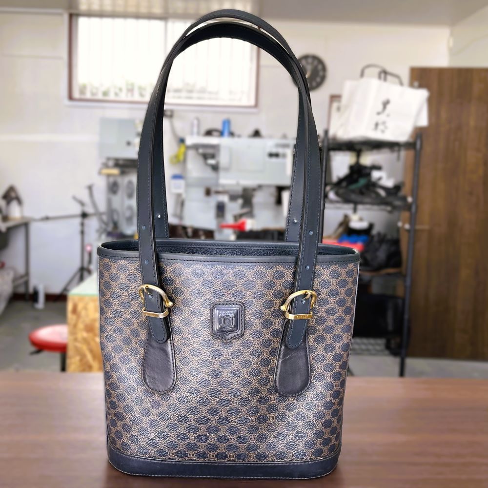 CELINE（セリーヌ）のマカダム柄トートバッグの持ち手と開口部バインダー交換後の全体写真